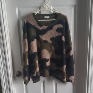 Camouflage Crew Neck Sweater - Green, Black, and Tan